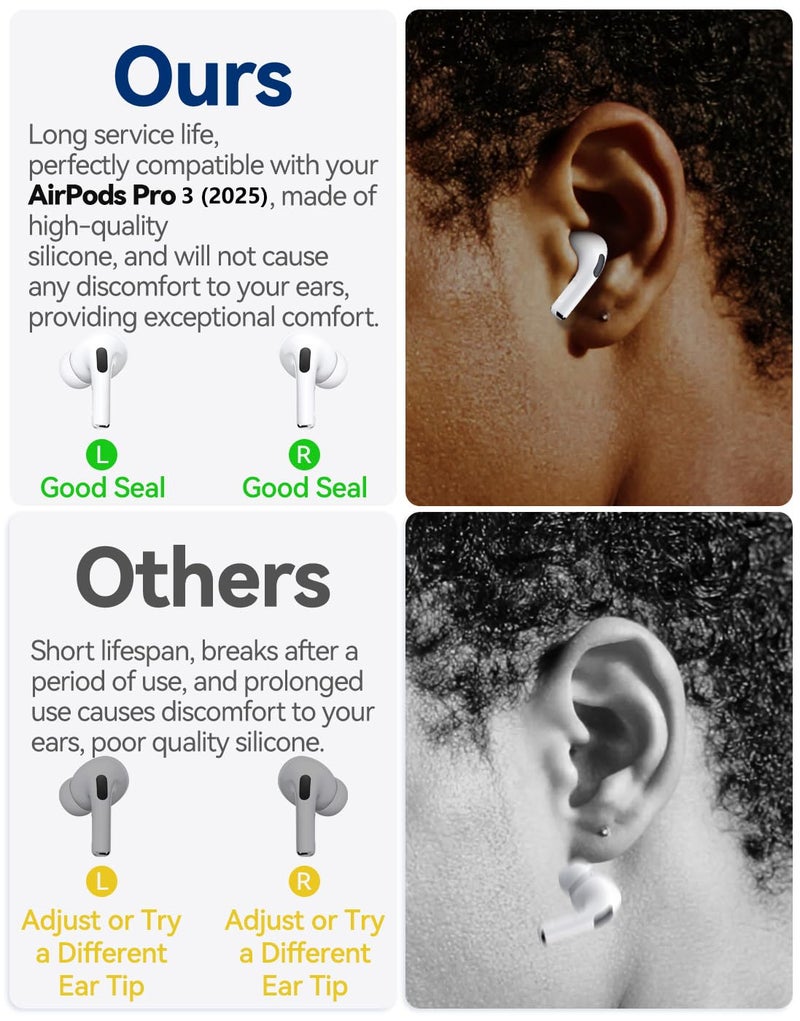 joremx 5 Pairs Silicone Replacement Ear Tips for AirPods Pro 3 (2025) with Cleaning Pen,Built-in dust Guard Screen,USB-C (2025)-5 Sizes (XXS/XS/S/M/L)-White - Image 3