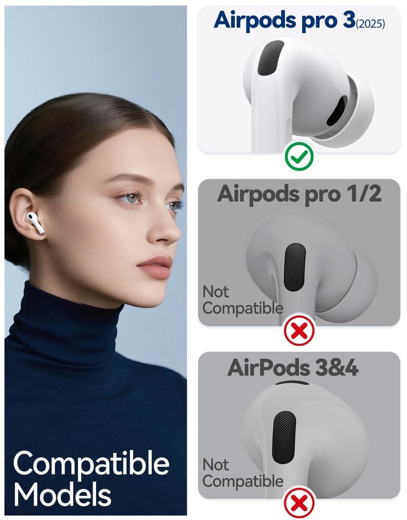 joremx 5 Pairs Silicone Replacement Ear Tips for AirPods Pro 3 (2025) with Cleaning Pen,Built-in dust Guard Screen,USB-C (2025)-5 Sizes (XXS/XS/S/M/L)-White - Image 2