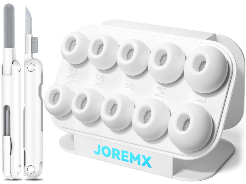 joremx 5 Pairs Silicone Replacement Ear Tips for AirPods Pro 3 (2025) with Cleaning Pen,Built-in dust Guard Screen,USB-C (2025)-5 Sizes (XXS/XS/S/M/L)-White - Image 1