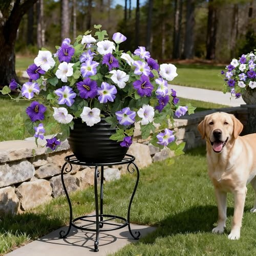 WETRBWEH Artificial Flowers for Outdoors,2 PCS Purple Faux Morning Glory UV Resistant Silk Flowers for Outdoor Planters Garden Balcony Porch Decor Realistic Fake Flowers for Spring Decoration - Image 3