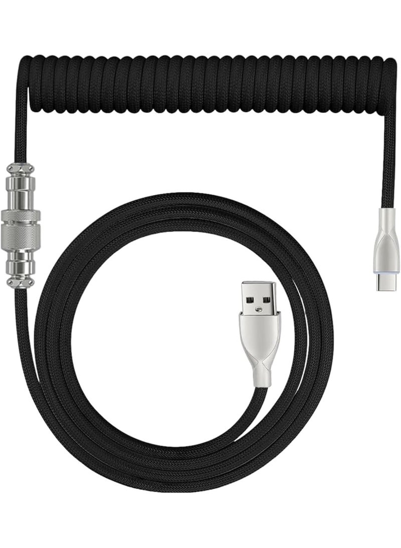 [Upgraded] Custom Coiled USB C Cable for Gaming Keyboard,Mechanical Keyboard Cable with Detachable Metal Aviator, 1.8M USB-C to USB-A - Image 1