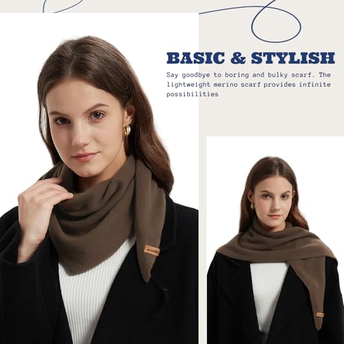 ACUSHLA 100% Merino Wool Triangle Scarf for Women Winter Neck Gaiter Warmer Knit Fashion Hooded Scarf Lightweight Soft Warm Neck Wrap for Ladies, 15.7'' X 47.2'', Brown - Image 2