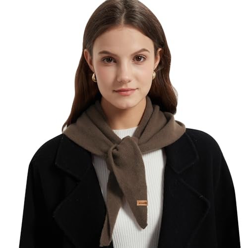 ACUSHLA 100% Merino Wool Triangle Scarf for Women Winter Neck Gaiter Warmer Knit Fashion Hooded Scarf Lightweight Soft Warm Neck Wrap for Ladies, 15.7'' X 47.2'', Brown - Image 1
