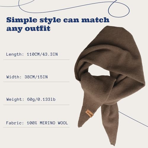 ACUSHLA 100% Merino Wool Triangle Scarf for Women Winter Neck Gaiter Warmer Knit Fashion Hooded Scarf Lightweight Soft Warm Neck Wrap for Ladies, 15.7'' X 47.2'', Brown - Image 4