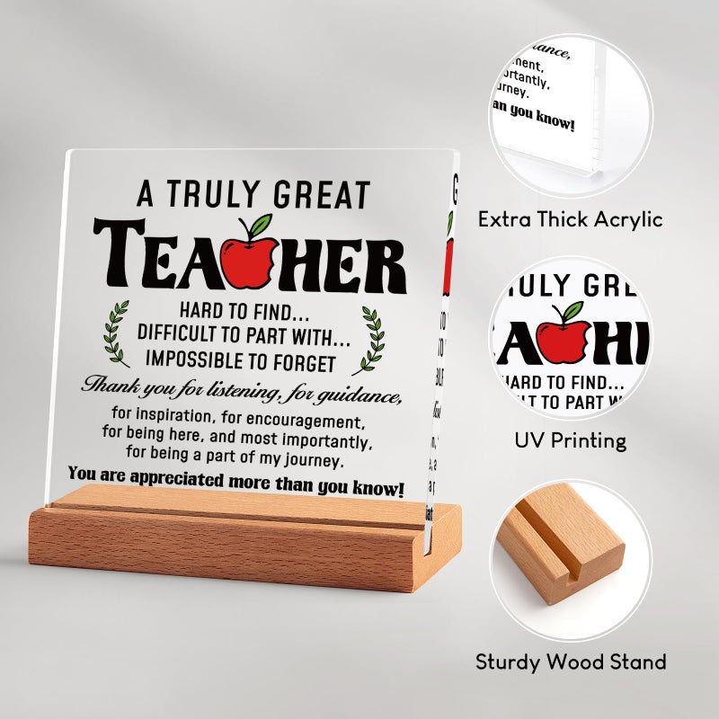 Afterprints Teacher Gifts for Women or Men, Teacher Appreciation Acrylic Plaque with Wooden Base, Thank You Gift for Teachers on Valentines Day, Birthday, Retirement - Image 4