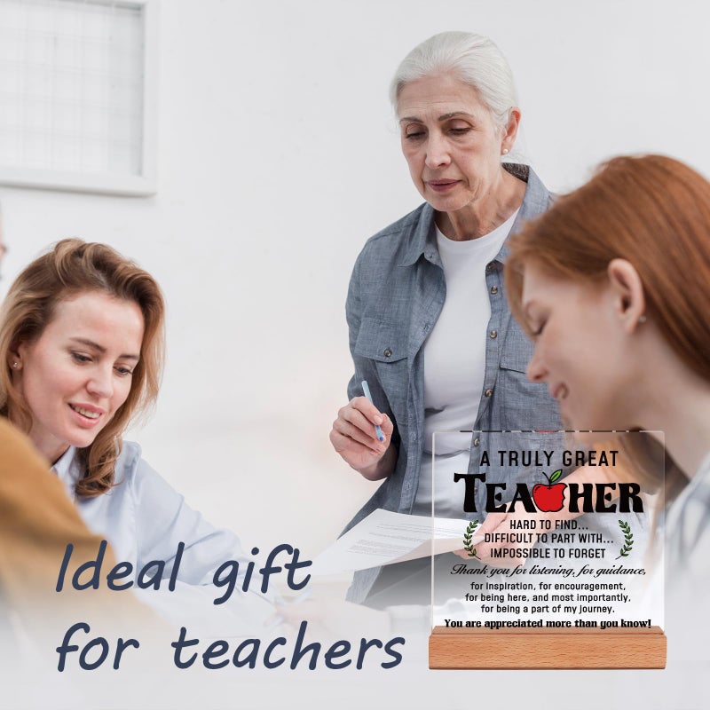 Afterprints Teacher Gifts for Women or Men, Teacher Appreciation Acrylic Plaque with Wooden Base, Thank You Gift for Teachers on Valentines Day, Birthday, Retirement - Image 2