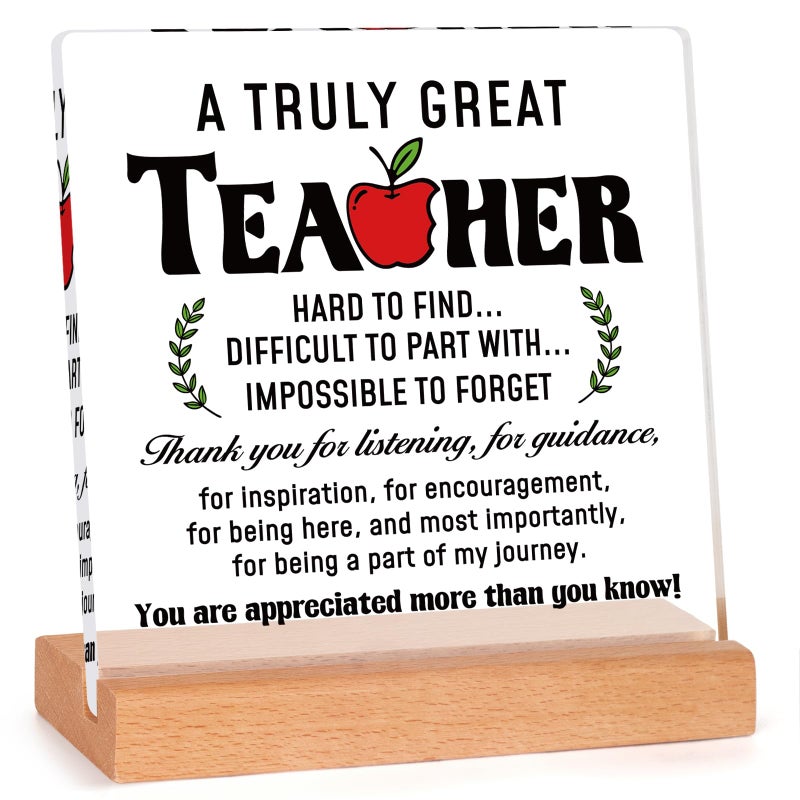 Afterprints Teacher Gifts for Women or Men, Teacher Appreciation Acrylic Plaque with Wooden Base, Thank You Gift for Teachers on Valentines Day, Birthday, Retirement - Image 1