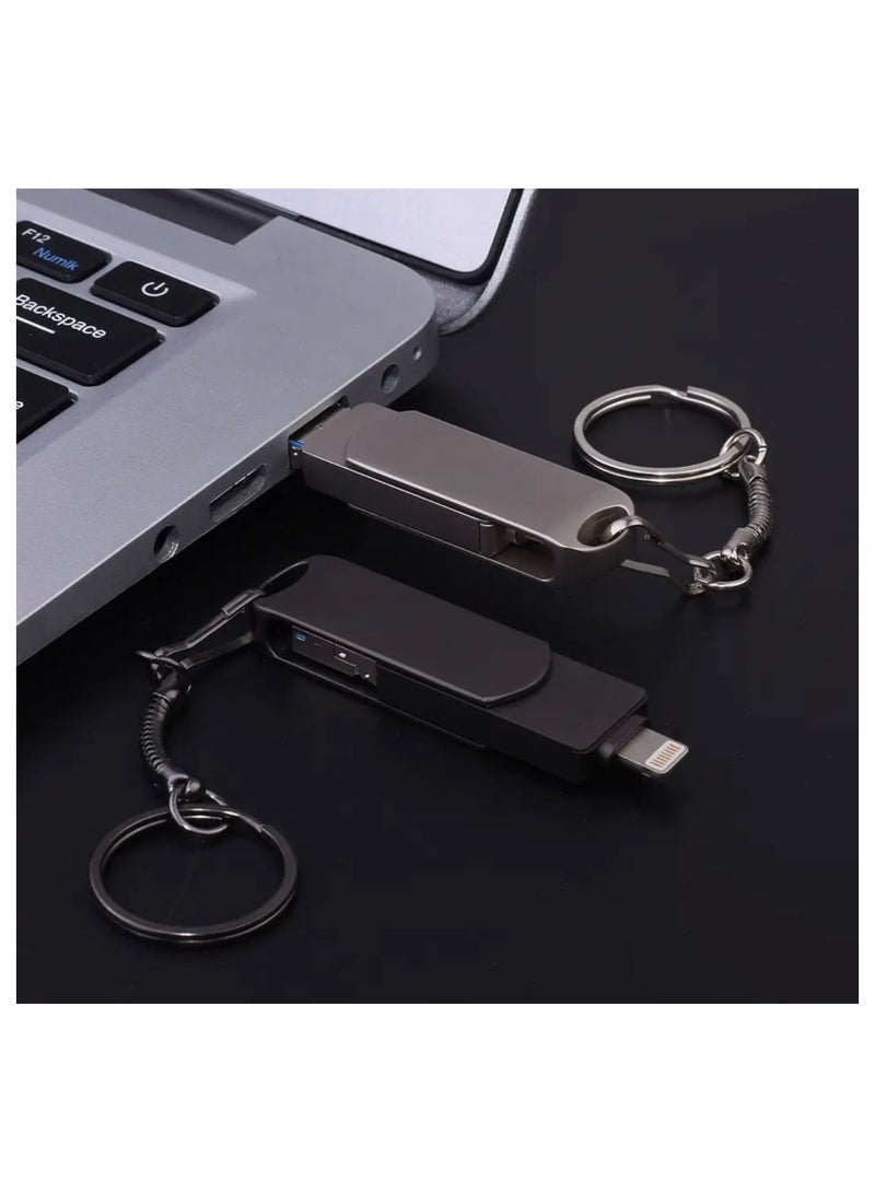 محرك أقراص فلاش USB معدني سعة 2 تيرابايت 3.0 لأجهزة Iphone وMac مع فتحة مفتاح 3 في 1 محرك أقراص فلاش OTG Type A USB + Lightning + Micro USB لأجهزة Android وأجهزة Ios وأجهزة الكمبيوتر الشخصية وأجهزة - Image 5
