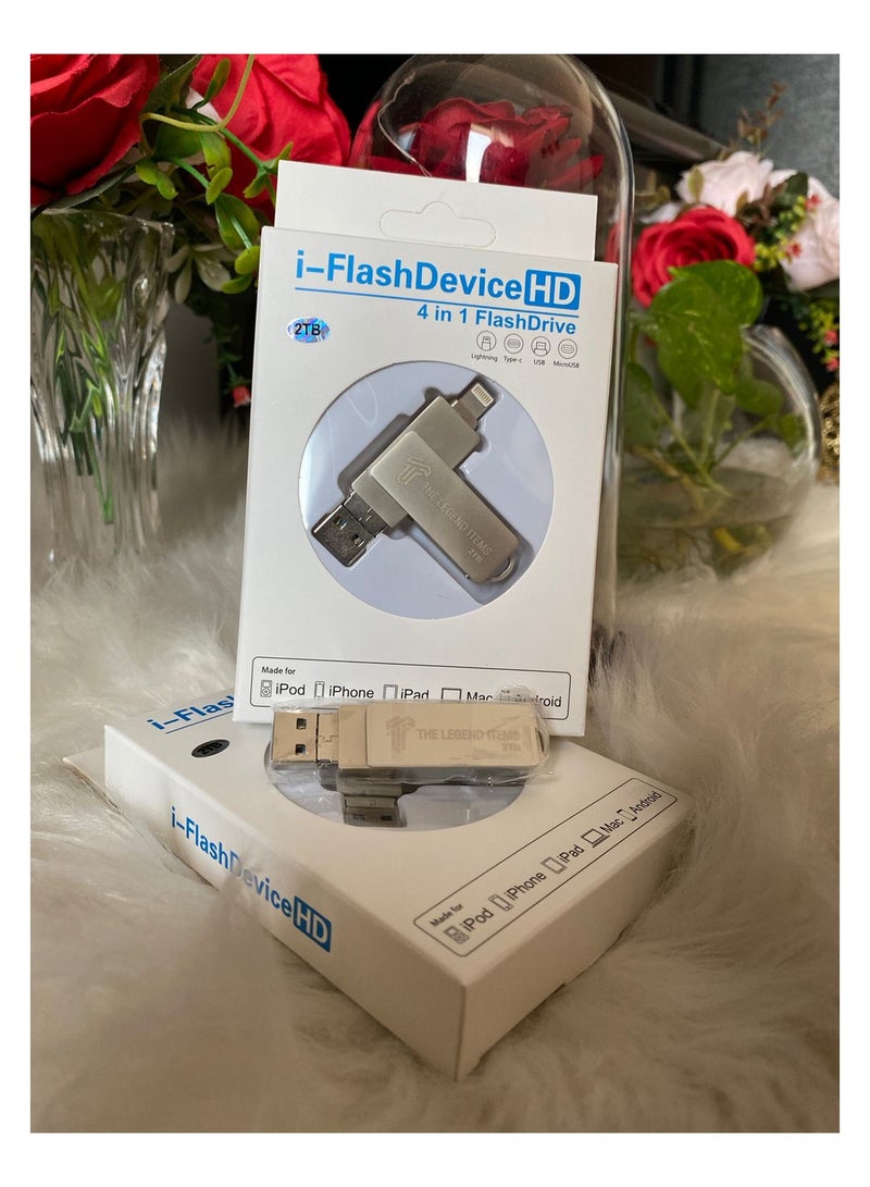 محرك أقراص فلاش USB معدني سعة 2 تيرابايت 3.0 لأجهزة Iphone وMac مع فتحة مفتاح 3 في 1 محرك أقراص فلاش OTG Type A USB + Lightning + Micro USB لأجهزة Android وأجهزة Ios وأجهزة الكمبيوتر الشخصية وأجهزة - Image 2