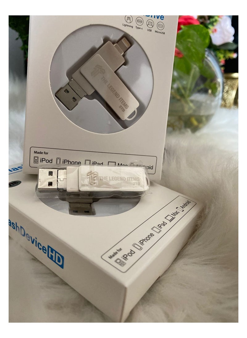 محرك أقراص فلاش USB معدني سعة 2 تيرابايت 3.0 لأجهزة Iphone وMac مع فتحة مفتاح 3 في 1 محرك أقراص فلاش OTG Type A USB + Lightning + Micro USB لأجهزة Android وأجهزة Ios وأجهزة الكمبيوتر الشخصية وأجهزة - Image 3