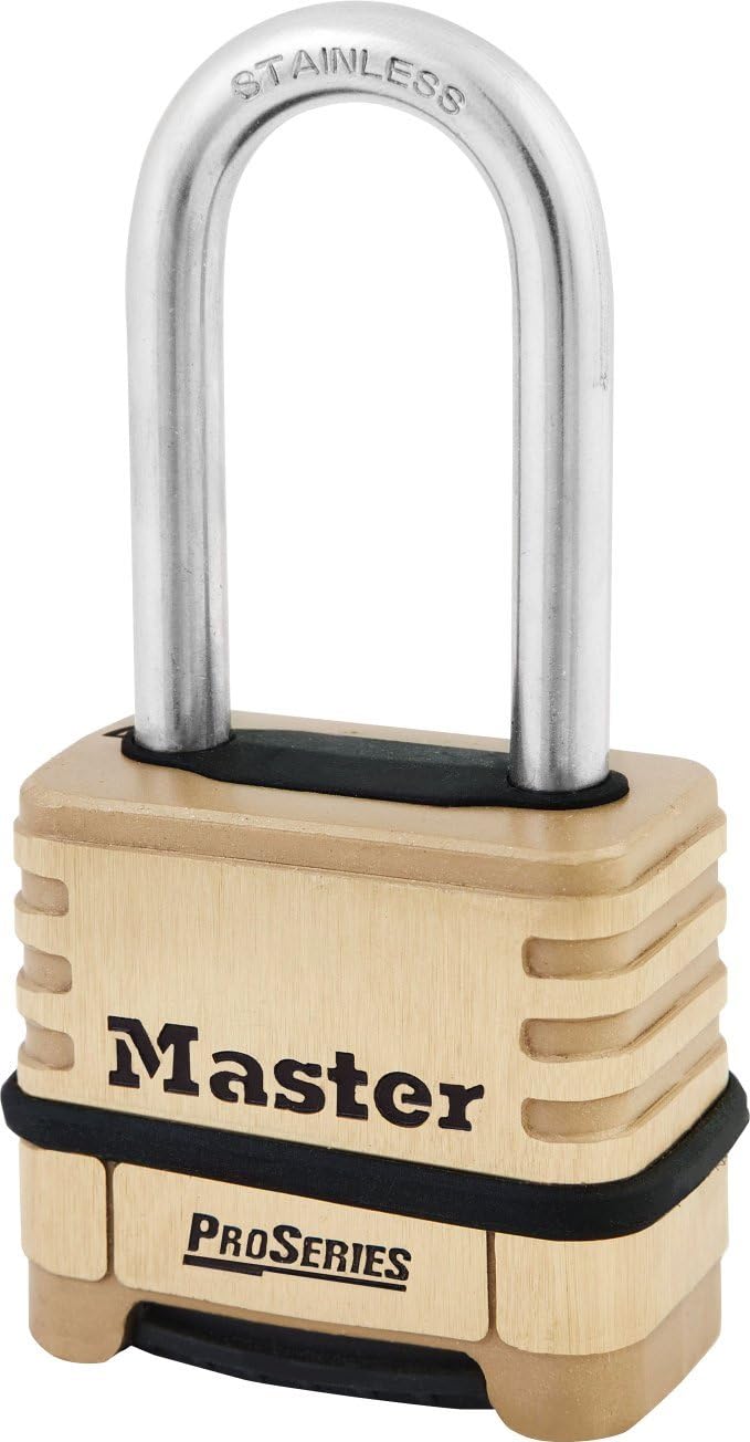 MasterLock Brass ProSeries Set Your Own Combination Lock, Outdoor Heavy-Duty Padlock for Construction Sites, Gates, Fences, 2-1/4" Wide, 1175LHSS - Image 1