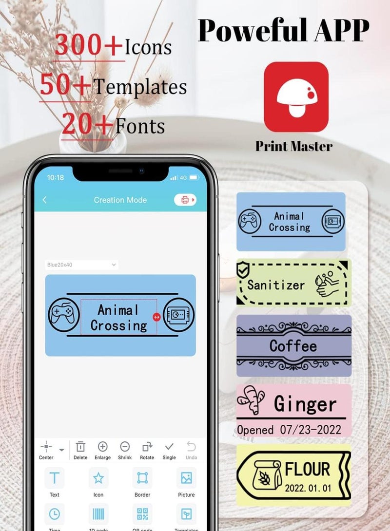 فوميمو ماكينة صنع ملصقات صغيرة محمولة تعمل بالبلوتوث فوميمو D50، عرض طباعة 16-24 ملم للتنظيم والمكتب والمنزل وقابلة لاعادة الشحن بمنفذ USB، تدعم iOS واندرويد.1 طابعة + 1 لفة ملصقات - Image 3