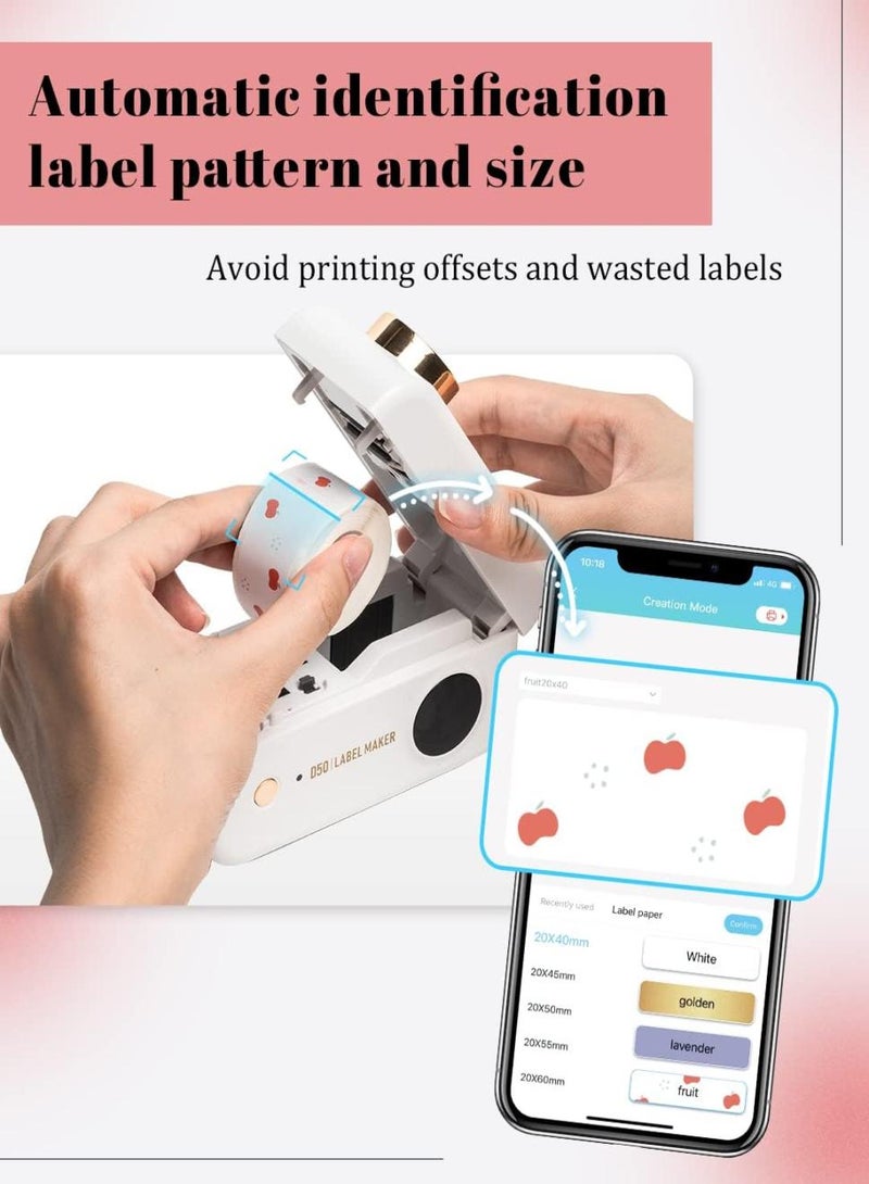 فوميمو ماكينة صنع ملصقات صغيرة محمولة تعمل بالبلوتوث فوميمو D50، عرض طباعة 16-24 ملم للتنظيم والمكتب والمنزل وقابلة لاعادة الشحن بمنفذ USB، تدعم iOS واندرويد.1 طابعة + 1 لفة ملصقات - Image 5