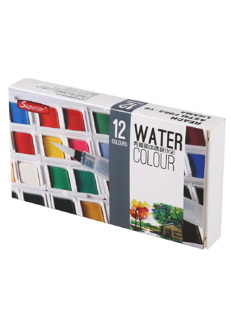 سوبيريور مجموعة ألوان مائية - 12 قطعة مع فرشاة رسم - الوان اكوريل حجر 12 لون - Image 2