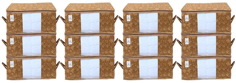 Kuber Industries Underbed Storage Bag Storage Organiser Blanket Cover Set of 12 Beige Extra Large Size CTKUBM16 NonWoven - Image 1