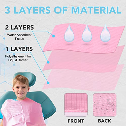 TENKAIWICK 80 Pack Disposable Dental Bibs 13"x18", 3-Ply Waterproof Tattoo Bibs Sheet for Nail Salon, Dental Clinic, Feeding, Tattoo Shop (Pink) - Image 3