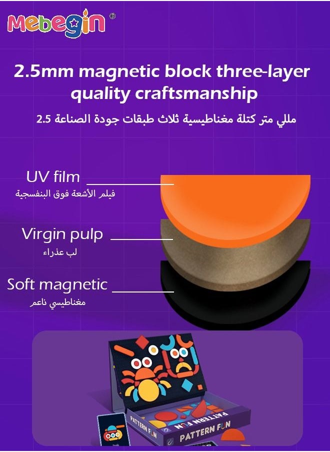 MEBEGIN - Wooden Geometric Shape Magnetic Puzzle Matching Picture Game With 92 Magnets Sheets and 10 Scene Cards for Kids Educaitional Toys - Image 1