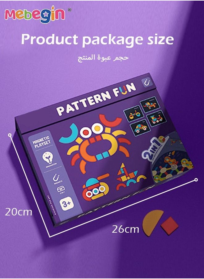 MEBEGIN - Wooden Geometric Shape Magnetic Puzzle Matching Picture Game With 92 Magnets Sheets and 10 Scene Cards for Kids Educaitional Toys - Image 1