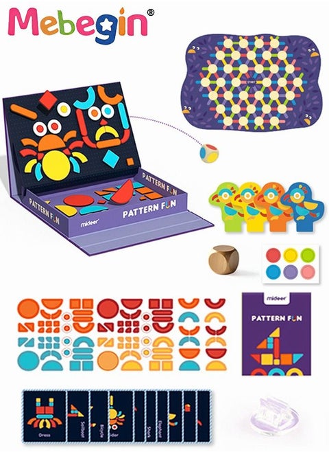 Wooden Geometric Shape Magnetic Puzzle Matching Picture Game With 92 Magnets Sheets and 10 Scene Cards for Kids Educaitional Toys