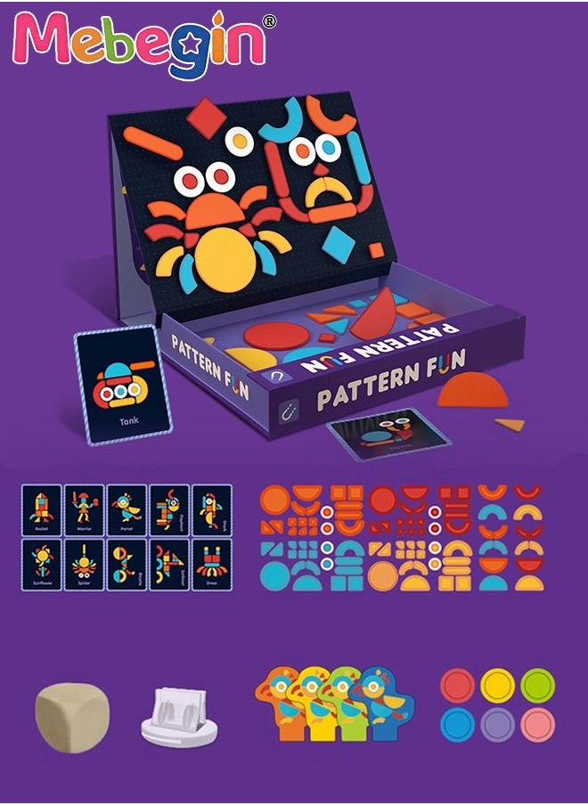 MEBEGIN - Wooden Geometric Shape Magnetic Puzzle Matching Picture Game With 92 Magnets Sheets and 10 Scene Cards for Kids Educaitional Toys - Image 1
