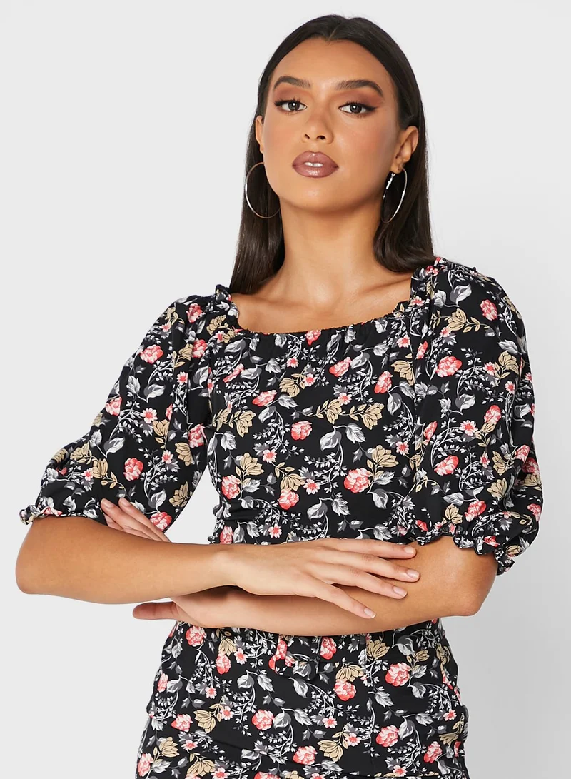 Ginger Floral Puff Sleeve Top & Mini skirt Set