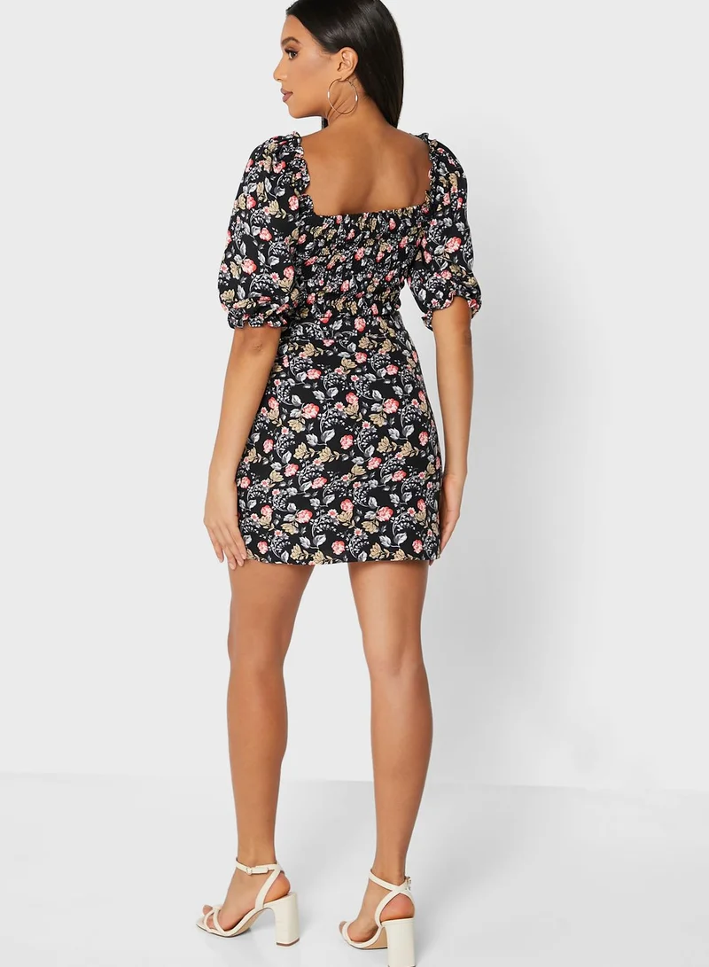 Ginger Floral Puff Sleeve Top & Mini skirt Set