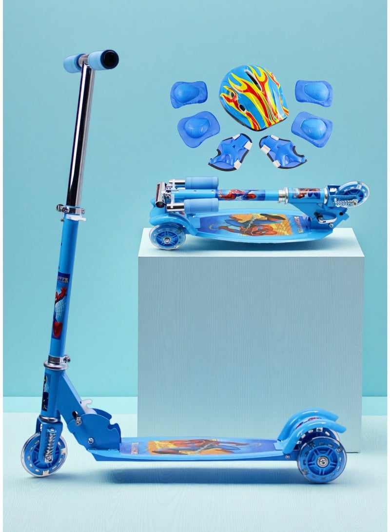 EASY FUTURE Scooter for Kids with LED PU Wheels, Rear Brake, Foldable Frame & Adjustable Handle – Suitable for 3–8 Year Olds Including Full Protective Gear Set - Image 1