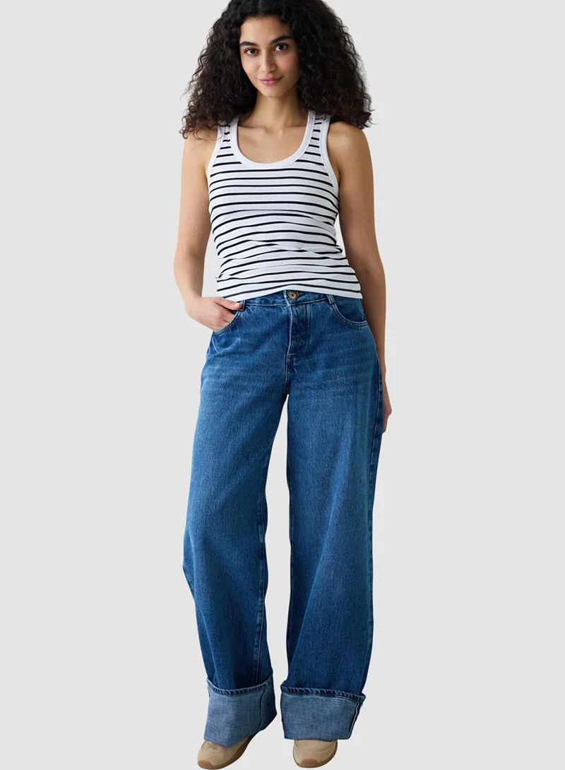 Penti Basic White Stripe Rib Top