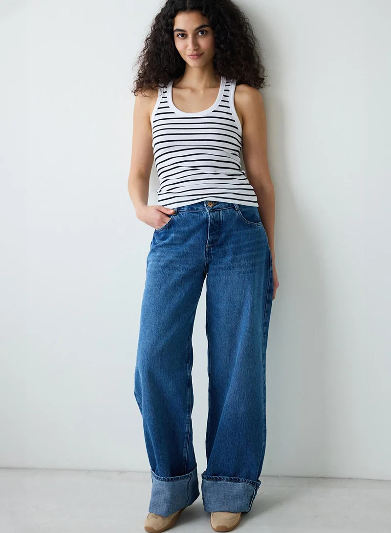 Penti Basic White Stripe Rib Top