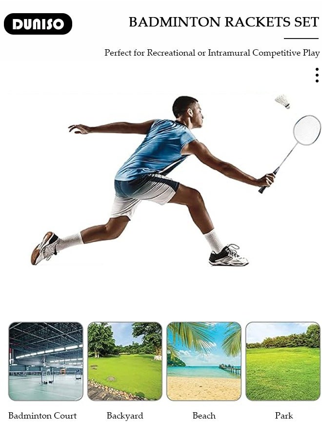 DUNISO Badminton Rackets Set of 2, Ferroalloy Badminton Rackets Set Including Badminton Bag, 3 Badminton Shuttlecock, 2 Racquet Grip for Beginners Outdoor Backyard Games, Daily Play and Training  - Image 5