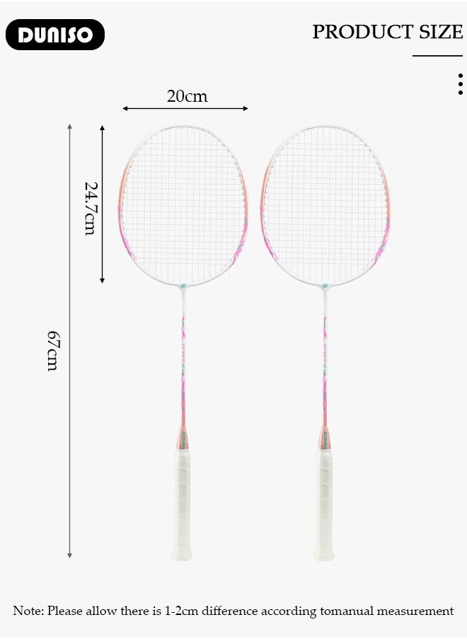 DUNISO Badminton Rackets Set of 2, Ferroalloy Badminton Rackets Set Including Badminton Bag, 3 Badminton Shuttlecock, 2 Racquet Grip for Beginners Outdoor Backyard Games, Daily Play and Training  - Image 2