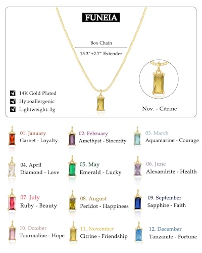 FUNEIA November Necklaces for Women Gold Color Plated Emerald Birthstone Necklace for Women Mothers Dainty Gold Color Necklace Blue Green Cubic Zirconia Pendant Necklace Birthday Gifts Jewelry - Image 5