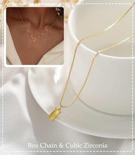 FUNEIA November Necklaces for Women Gold Color Plated Emerald Birthstone Necklace for Women Mothers Dainty Gold Color Necklace Blue Green Cubic Zirconia Pendant Necklace Birthday Gifts Jewelry - Image 3