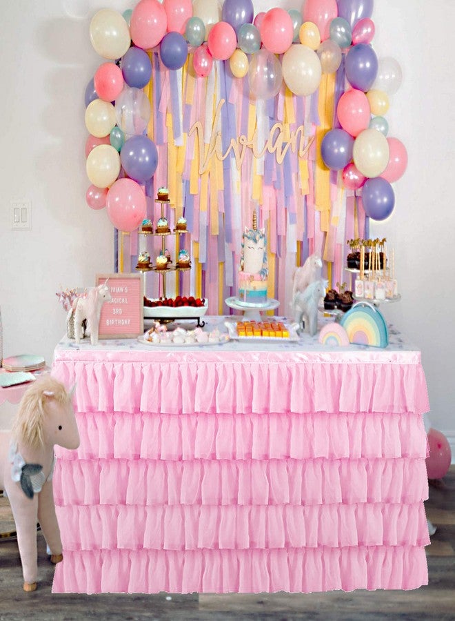 Jeloris Mermaid Tulle Table Skirt for Rectangle or Round Table Tutu Chiffon Tablecloth for Birthday, Baby Shower, Wedding, Party Decoration (Pink, L 6ft, H 30in) - Image 3