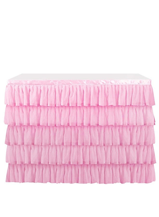 Jeloris Mermaid Tulle Table Skirt for Rectangle or Round Table Tutu Chiffon Tablecloth for Birthday, Baby Shower, Wedding, Party Decoration (Pink, L 6ft, H 30in) - Image 4