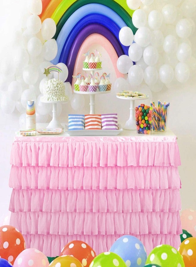 Jeloris Mermaid Tulle Table Skirt for Rectangle or Round Table Tutu Chiffon Tablecloth for Birthday, Baby Shower, Wedding, Party Decoration (Pink, L 6ft, H 30in) - Image 5