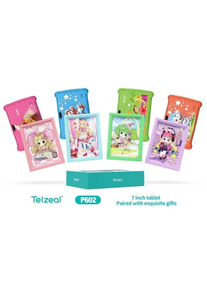 Telzeal P602, 7 Inch HD Android Tablet with 4GB RAM 128GB Storage, Dual Cameras, Wi-Fi, 3000 mAh Battery, Compact Learning Tablet for Kids and Casual Use, Lightweight Design with Free Stylus, Screen Protector & Protective Case â€“ Green - Image 1