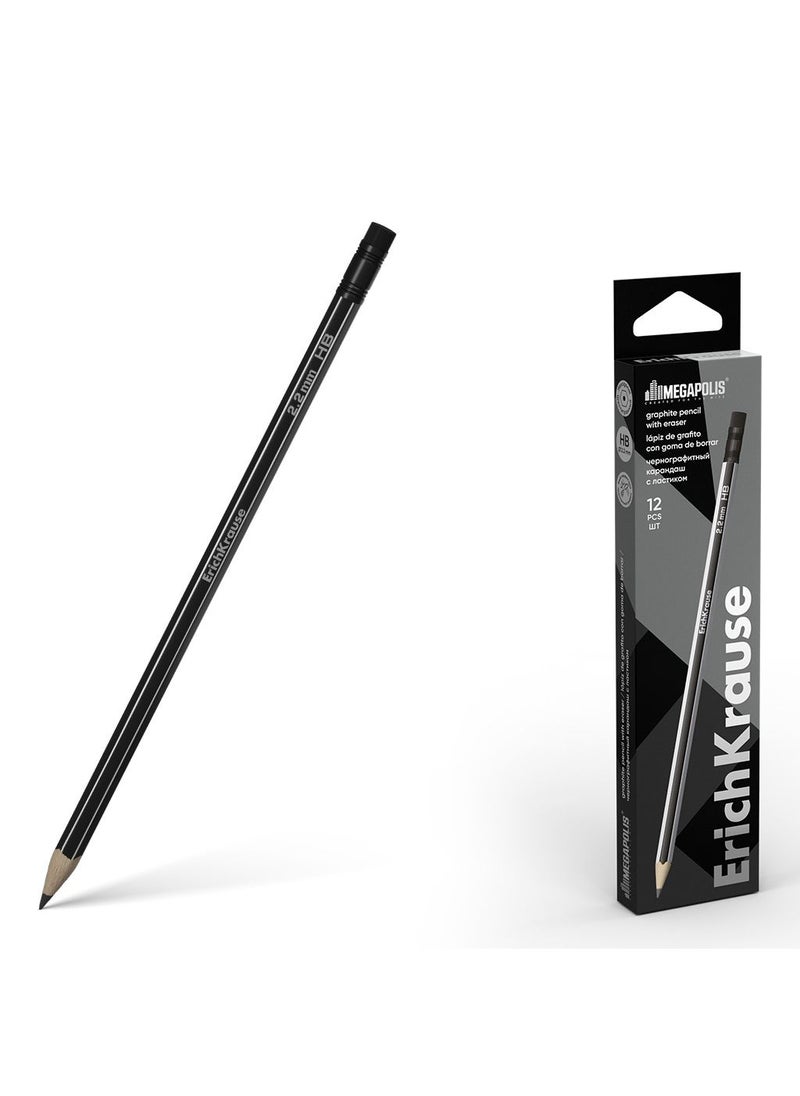 Graphite pencil MEGAPOLIS, hexagonal, with eraser HB (in box 12 pcs.) - pzsku/Z2334D571801318F247ADZ/45/_/1716540722/f871513c-5f5a-4e71-a857-c69f00a3fb64