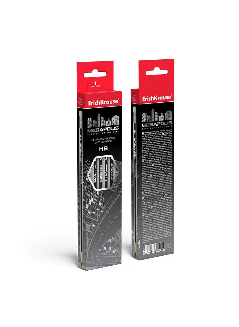 Graphite pencil MEGAPOLIS, hexagonal, with eraser HB (in box 12 pcs.) - pzsku/Z2334D571801318F247ADZ/45/_/1718808648/21de92fb-4133-48d2-b80f-96b7d0750109