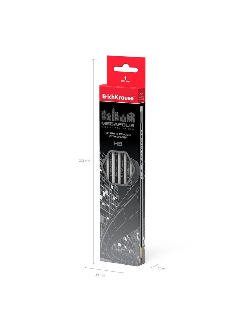 Graphite pencil MEGAPOLIS, hexagonal, with eraser HB (in box 12 pcs.) - pzsku/Z2334D571801318F247ADZ/45/_/1718809573/70dce88b-7c3c-450b-9fe8-7cfdd7268b7f