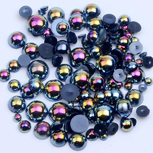 Dowarm 1000 Pieces Flatback Half Pearls, Mixed Size 4/6/8/10/12/14mm Flat Back Round Half Pearls Beads for Crafts Jewelry, Loose Beads Gem (Jet Black AB) - Image 3