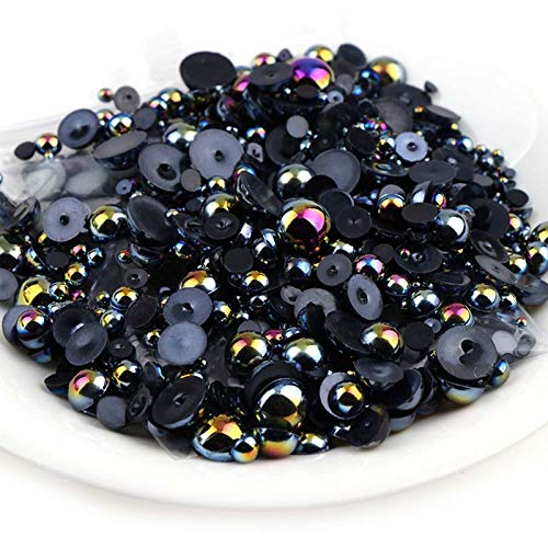 Dowarm 1000 Pieces Flatback Half Pearls, Mixed Size 4/6/8/10/12/14mm Flat Back Round Half Pearls Beads for Crafts Jewelry, Loose Beads Gem (Jet Black AB) - Image 5