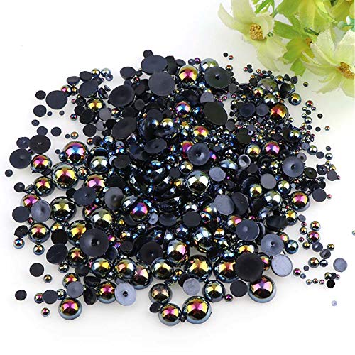 Dowarm 1000 Pieces Flatback Half Pearls, Mixed Size 4/6/8/10/12/14mm Flat Back Round Half Pearls Beads for Crafts Jewelry, Loose Beads Gem (Jet Black AB) - Image 4