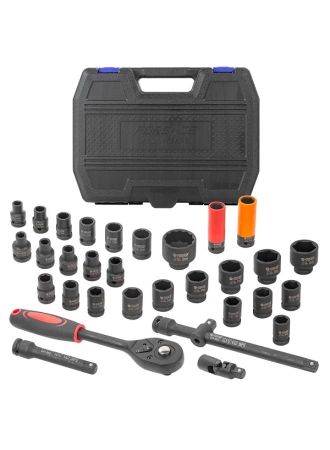 فورساج صدمات هوائية سوكيت Wretch Set 32pcs, 1/2", 6 point: 8-32mm, 12point: 10,12,14,15,17,19,36mm, Cr-Mo - Image 1