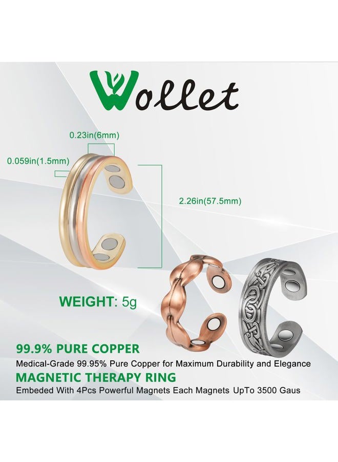 Wollet 3PCS Pure Copper Ring for Arthritis 99.9%/Magnetic Therapy Relief Ring for Men Women/Magnet Therapy Jewelry Rings for Arthritis, Carpal Tunnel, Fingers, Thumb Small 57.5mm (3PCS Combine4) - Image 3