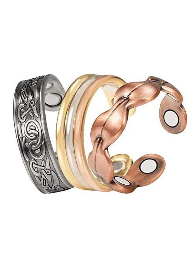 Wollet 3PCS Pure Copper Ring for Arthritis 99.9%/Magnetic Therapy Relief Ring for Men Women/Magnet Therapy Jewelry Rings for Arthritis, Carpal Tunnel, Fingers, Thumb Small 57.5mm (3PCS Combine4) - Image 1