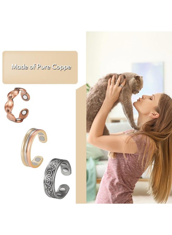 Wollet 3PCS Pure Copper Ring for Arthritis 99.9%/Magnetic Therapy Relief Ring for Men Women/Magnet Therapy Jewelry Rings for Arthritis, Carpal Tunnel, Fingers, Thumb Small 57.5mm (3PCS Combine4) - Image 2