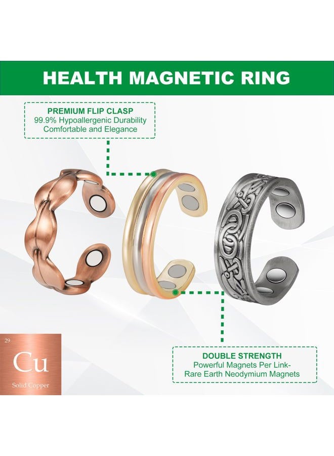 Wollet 3PCS Pure Copper Ring for Arthritis 99.9%/Magnetic Therapy Relief Ring for Men Women/Magnet Therapy Jewelry Rings for Arthritis, Carpal Tunnel, Fingers, Thumb Small 57.5mm (3PCS Combine4) - Image 4