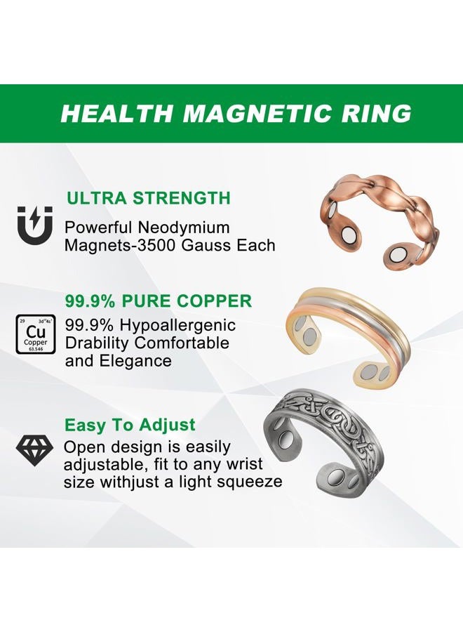 Wollet 3PCS Pure Copper Ring for Arthritis 99.9%/Magnetic Therapy Relief Ring for Men Women/Magnet Therapy Jewelry Rings for Arthritis, Carpal Tunnel, Fingers, Thumb Small 57.5mm (3PCS Combine4) - Image 5