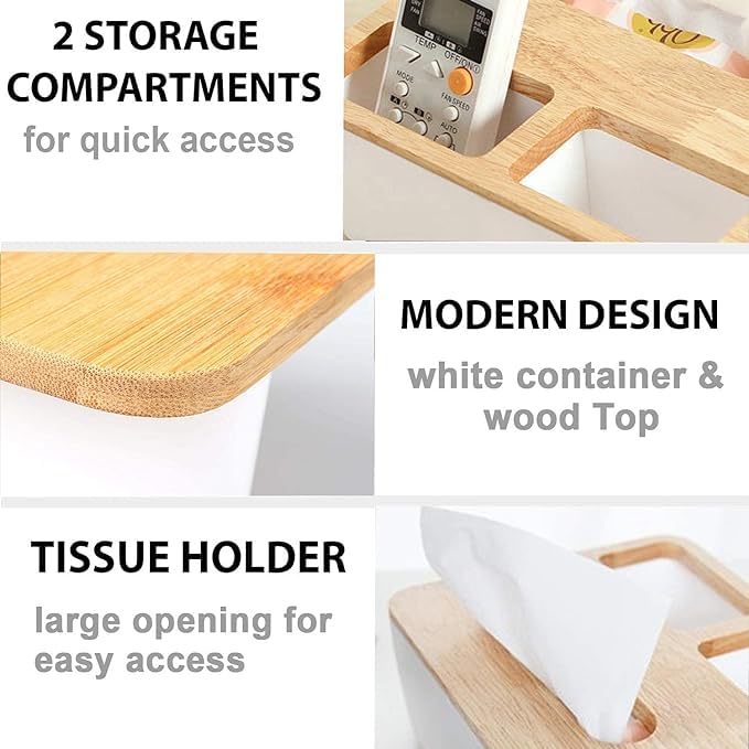 Shrux Wooden Look Tissue Storage Box for Bathroom Countertops Bedroom and Restaurant | Multi-Compartment Tissue,Napkin Holder Box with Remote Holder,Accessory Holder Box, Wooden Tissue Box - Image 5